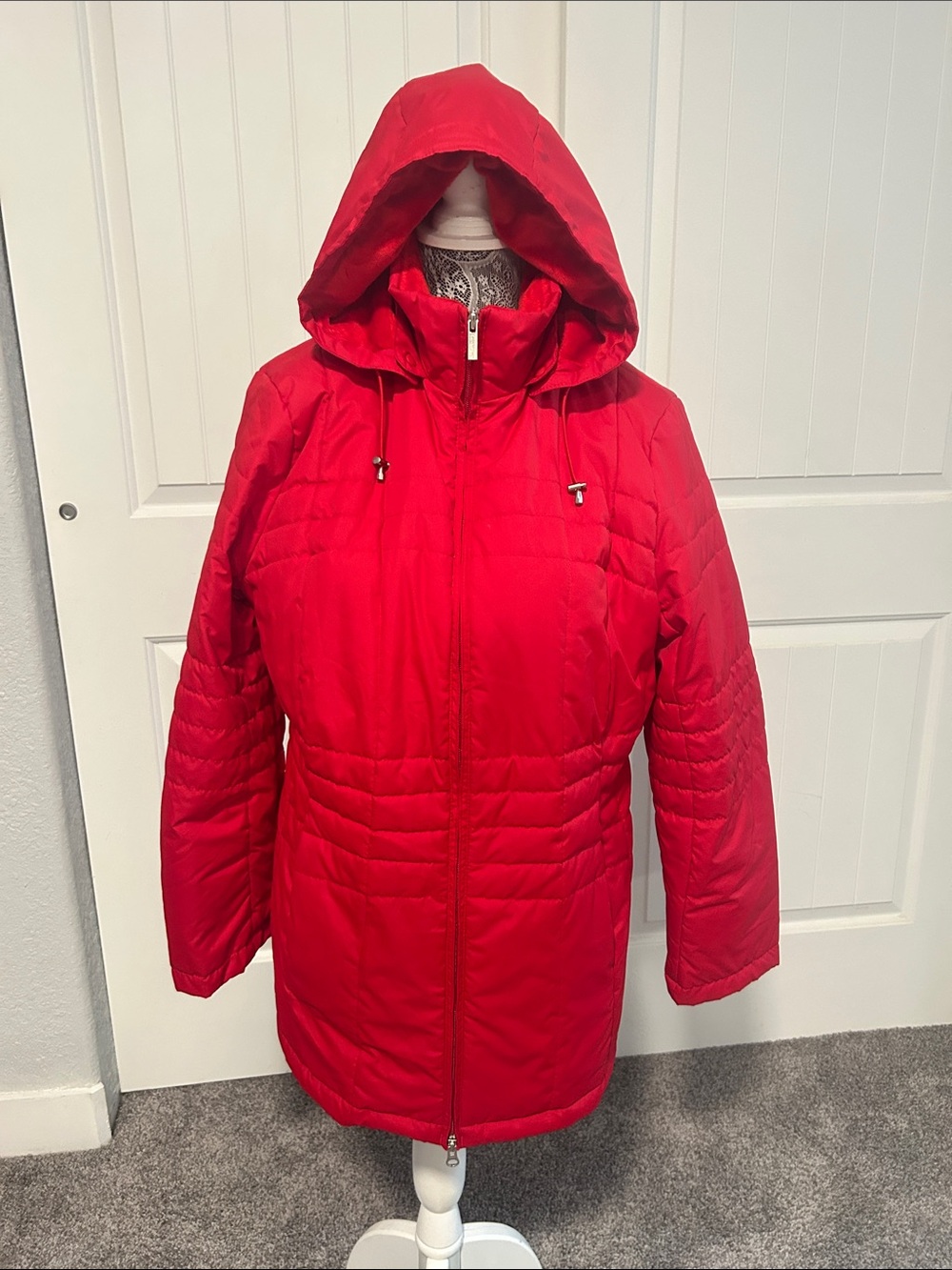 Lands' End Red Hooded Puffer Coat L